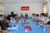 Phó chủ tịch UBND tỉnh Nguyễn Thị Bé Mười, Giám đốc Sở Y tế Ngô Văn Tán tham dự tại điểm cầu tỉnh. Ảnh Hữu Khánh