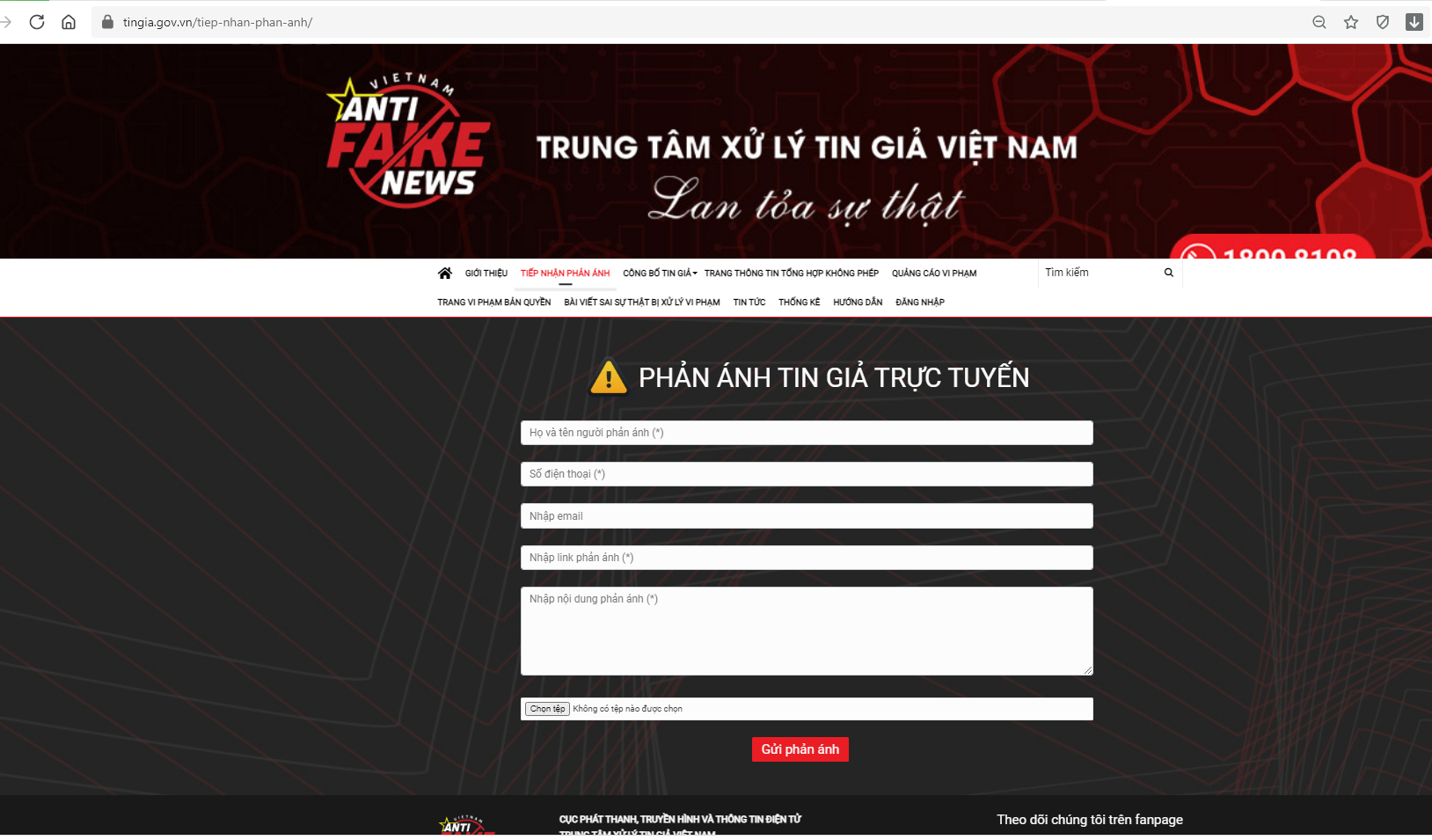 Tiếp nhận phản ánh tin giả trực tuyến